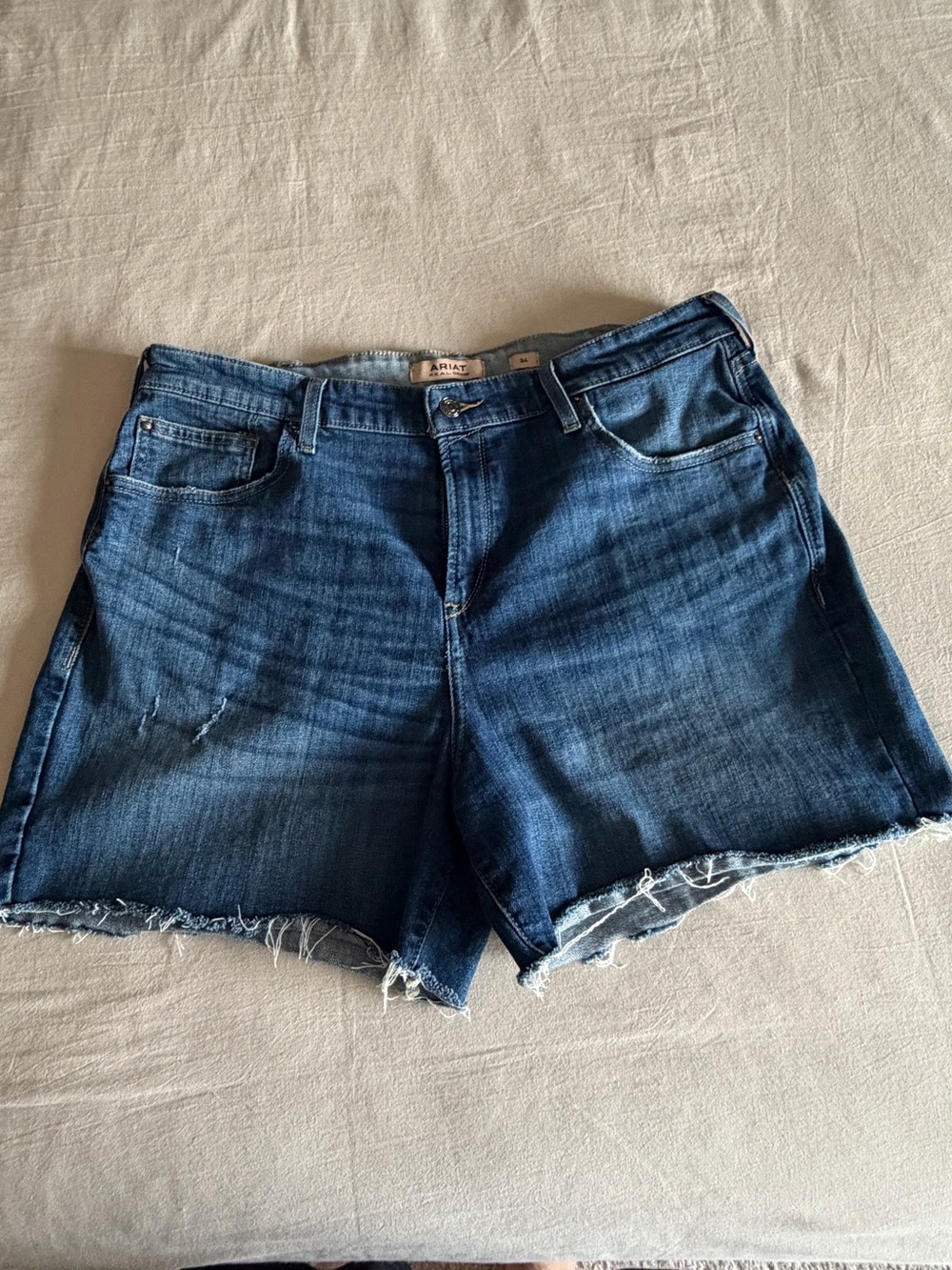 Ariat R.E.A.L. Denim Shorts Womens 34 Blue Raw Hem Distressed Western Cowgirl